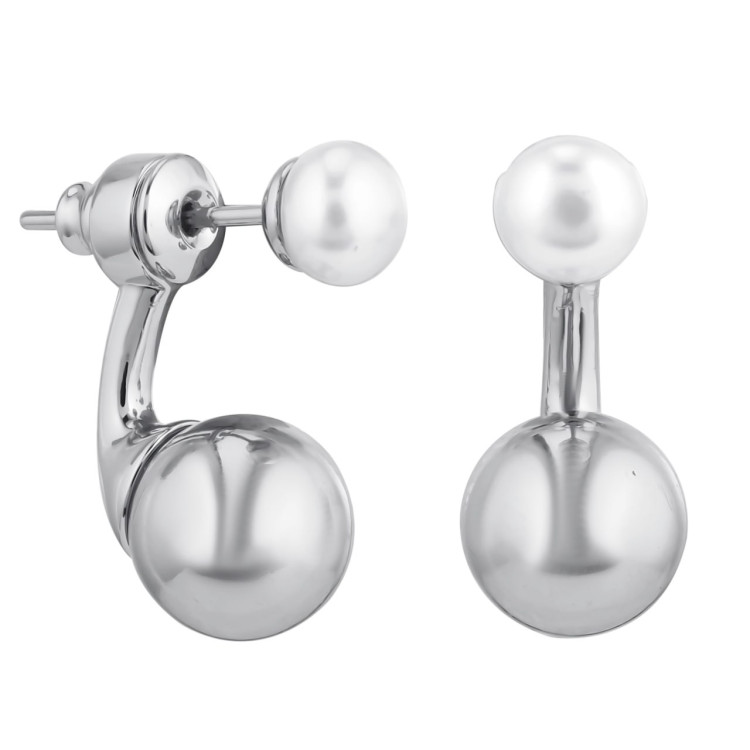 Серьги джекеты с жемчугом Майорка серебристые