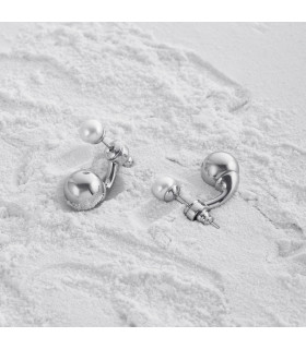 Серьги джекеты с жемчугом Майорка серебристые