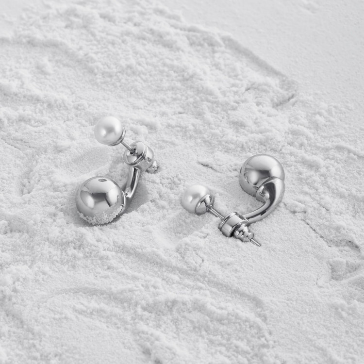 Серьги джекеты с жемчугом Майорка серебристые