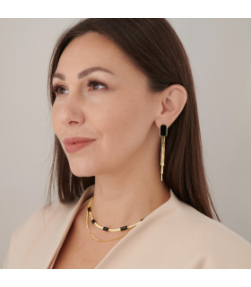 Колье двойное с черным цирконом в золоте