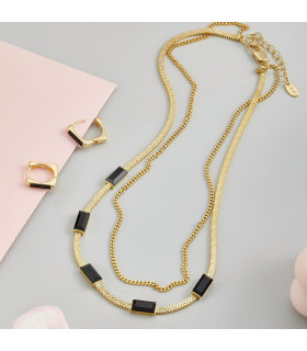 Колье двойное с черным цирконом в золоте