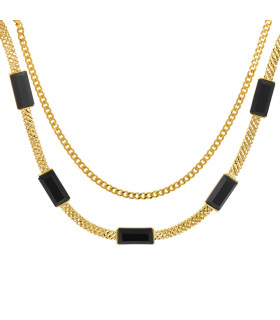 Колье двойное с черным цирконом в золоте