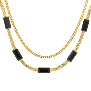 Колье двойное с черным цирконом в золоте