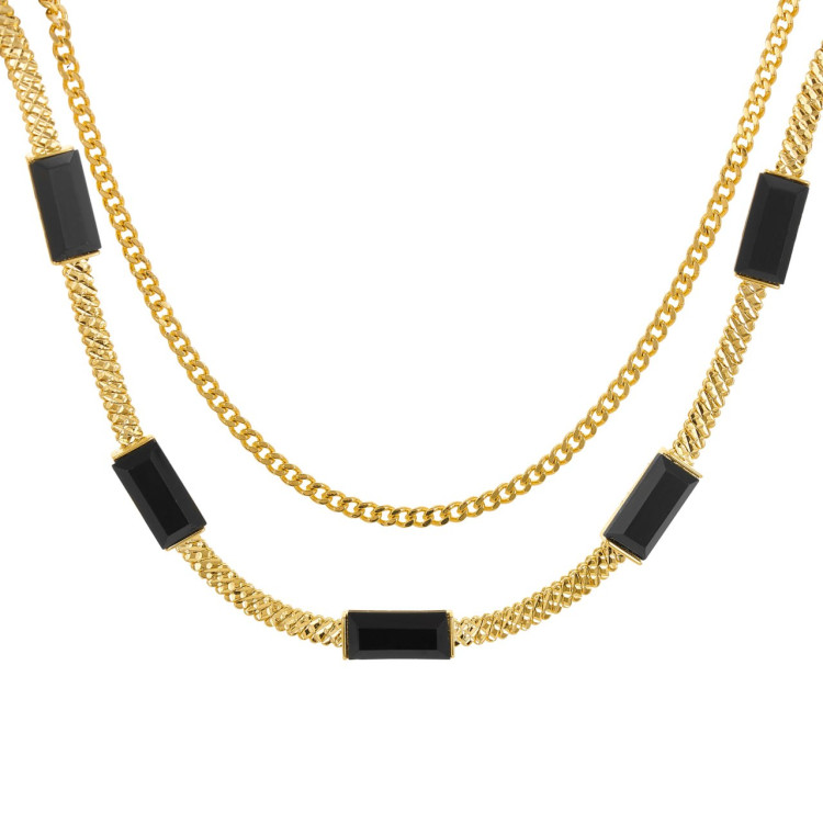 Колье двойное с черным цирконом в золоте Meduza Crystal