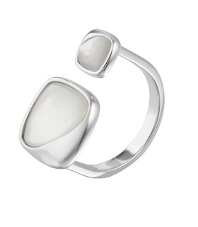 Кольцо безразмерное с перламутром серебристое
