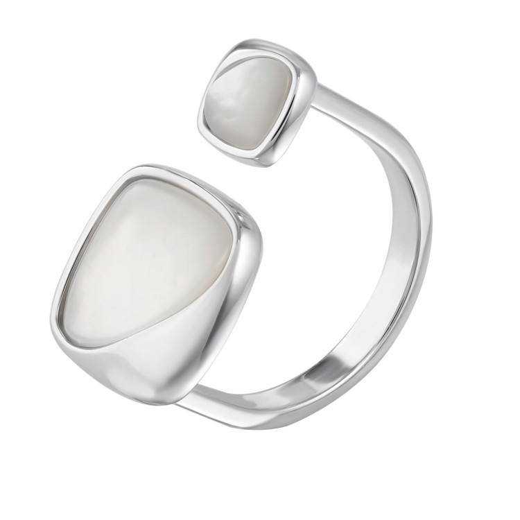 Кольцо безразмерное с перламутром серебристое Meduza Crystal