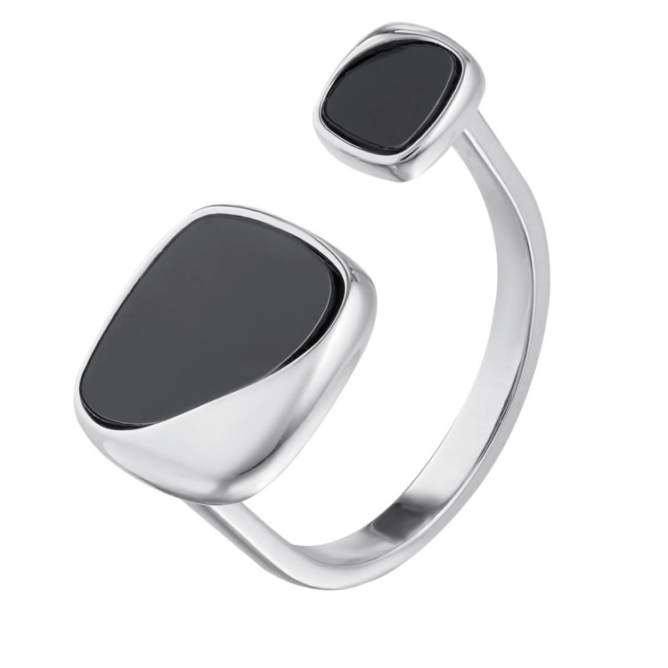 Кольцо безразмерное с вставкой эмаль серебристое Meduza Crystal