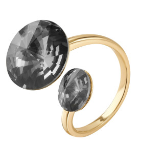 Кольцо регулируемое с черным круглым камнем в золоте