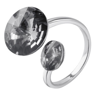 Кольцо регулируемое с черным круглым камнем в серебре