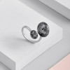Кольцо регулируемое с черным круглым камнем в серебре Meduza Crystal