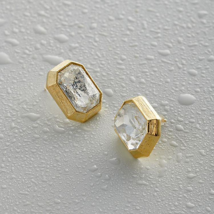 Серьги прямоугольные с белым цирконом в золоте Meduza Crystal