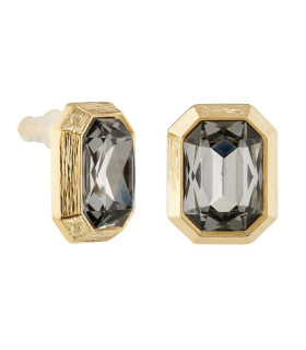 Серьги прямоугольные с чёрным  цирконом в золоте