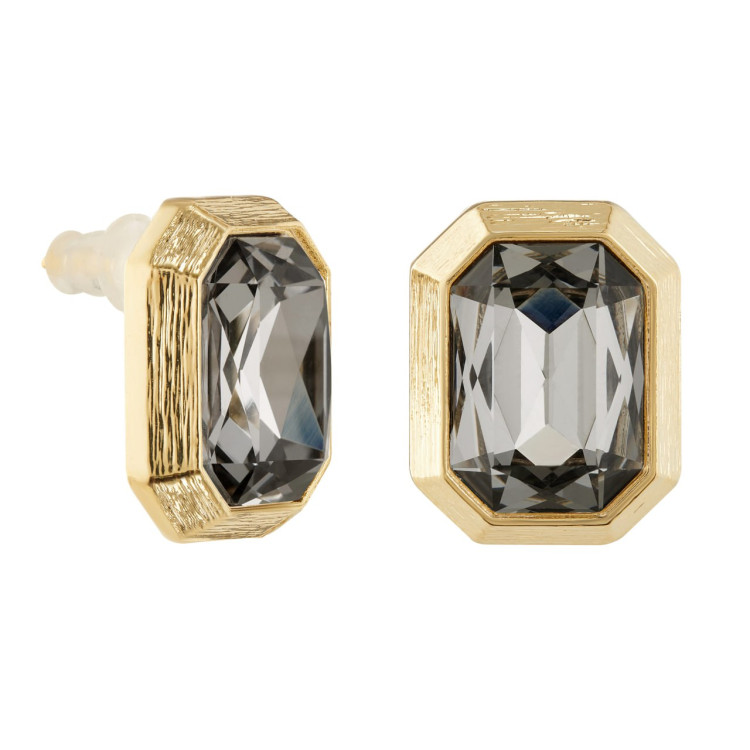 Серьги прямоугольные с чёрным  цирконом в золоте Meduza Crystal