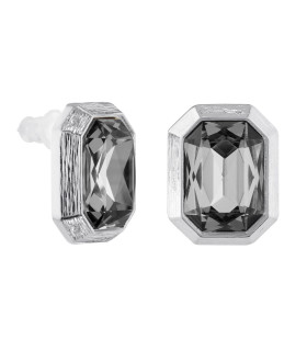 Серьги прямоугольные с чёрным  цирконом серебристые