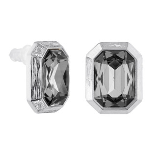 Серьги прямоугольные с чёрным  цирконом серебристые