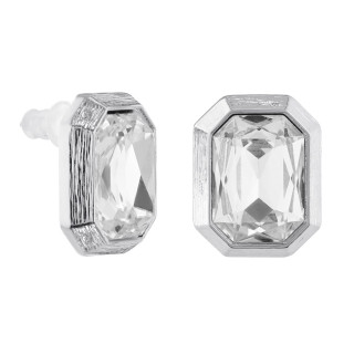 Серьги прямоугольные с белым цирконом серебристые