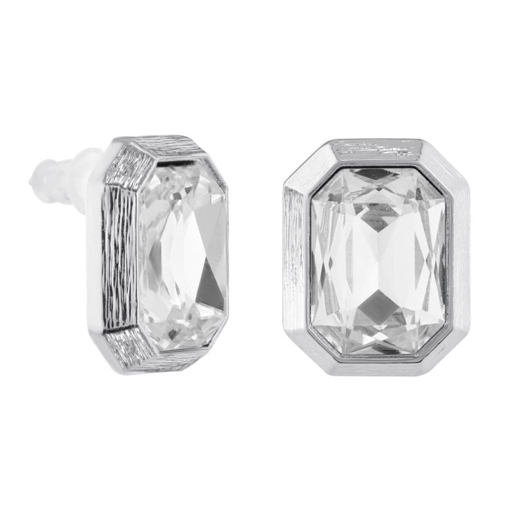 Серьги прямоугольные с белым цирконом серебристые Meduza Crystal