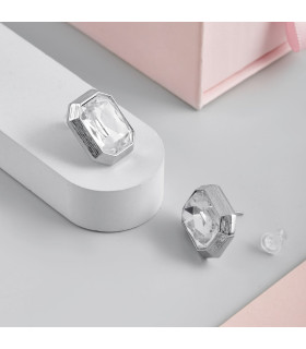 Серьги прямоугольные с белым цирконом серебристые