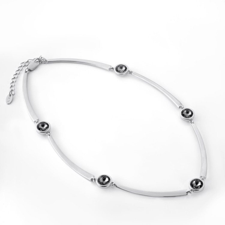 Колье серебристое с чёрным цирконом Meduza Crystal
