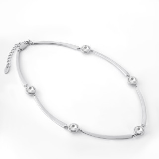 Колье серебристое с белым цирконом 