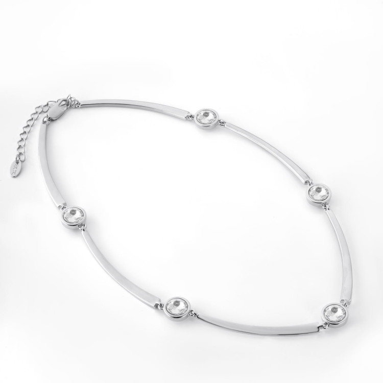 Колье серебристое с белым цирконом Meduza Crystal