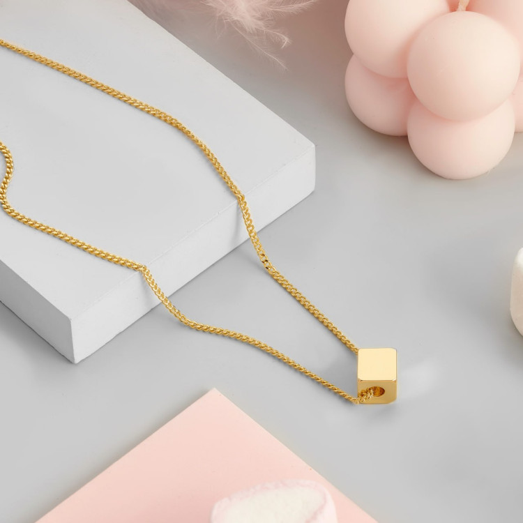 Подвеска на цепочке куб в золоте Meduza Crystal