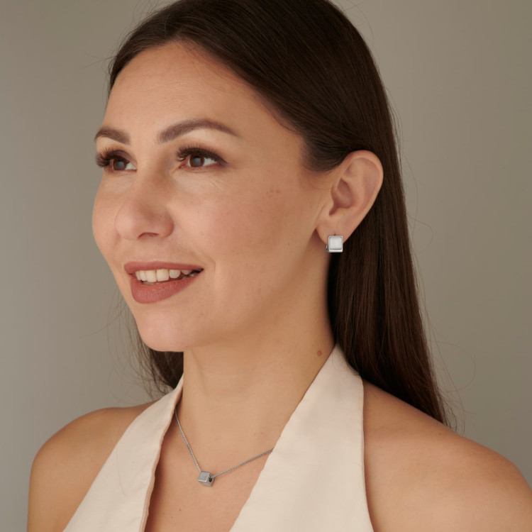 Серьги кубы кошачий глаз в серебре Meduza Crystal