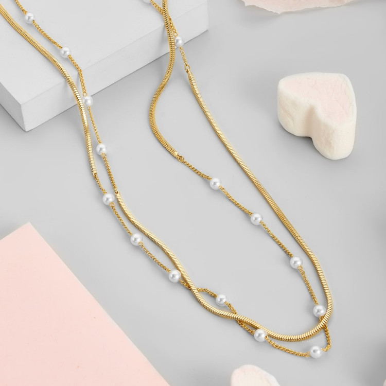 Колье длинное с жемчугом в золоте Meduza Crystal