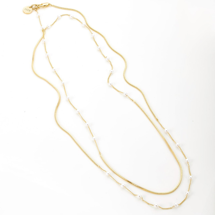 Колье длинное с жемчугом в золоте Meduza Crystal