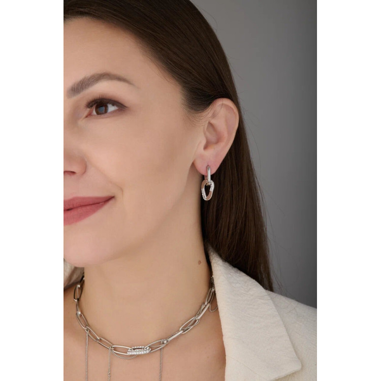Серьги Омут с цирконом серебристые Meduza Crystal