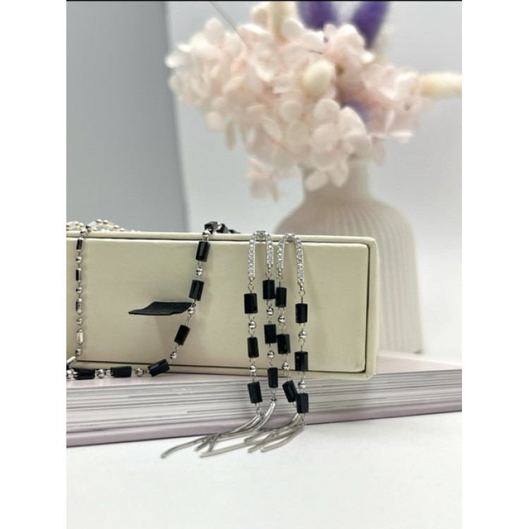 Серьги длинные с цирконами в белом золоте Meduza Crystal