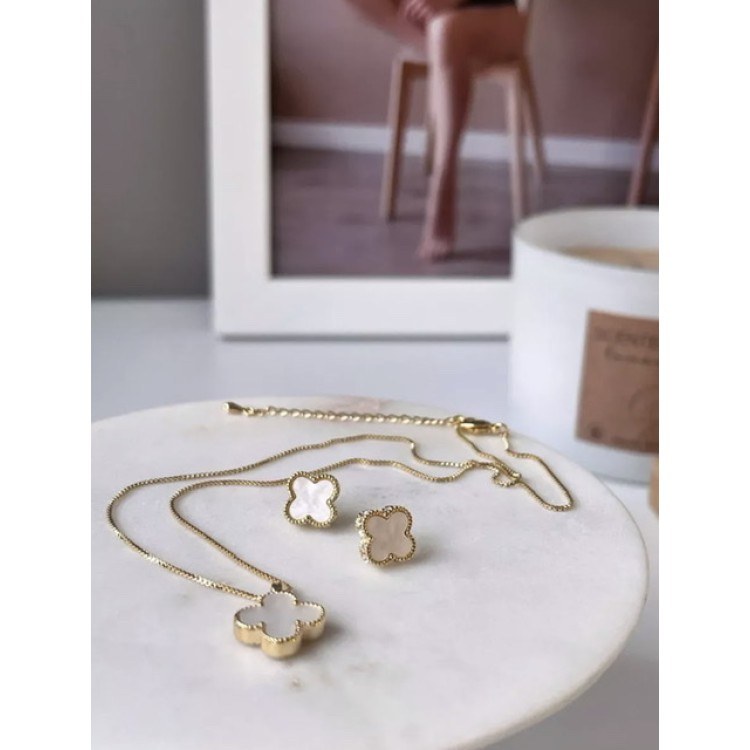 Подвеска клевер с перламутром в золоте Meduza Crystal