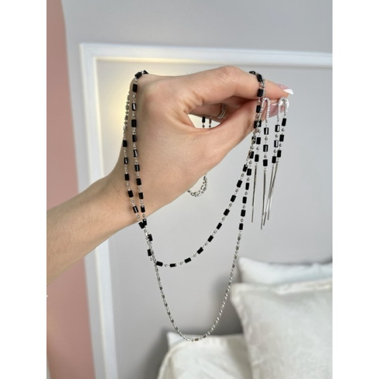 Серьги длинные с цирконами в белом золоте Meduza Crystal