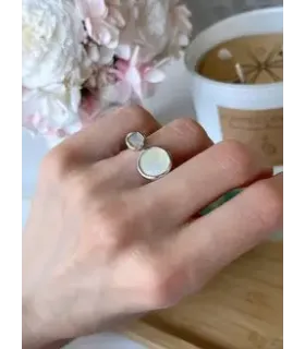 Кольцо безразмерное двойной круг с перламутром