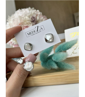 Кольцо безразмерное двойной круг с перламутром