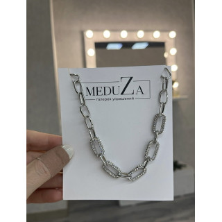 Подвеска цепь с цирконами серебристая