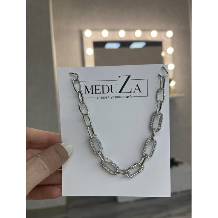 Подвеска цепь с цирконами серебристая Meduza Crystal