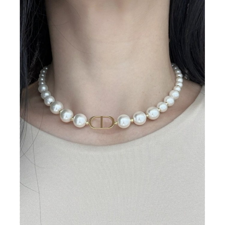 Колье Диор с жемчугом Майорка в золоте Meduza Crystal