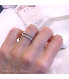 Кольцо тонкое двойное с цирконами в серебре