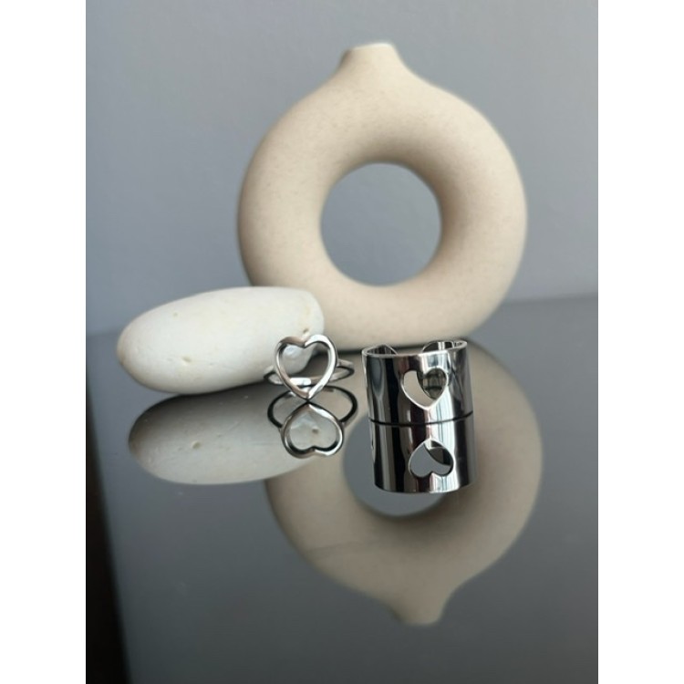 Кольцо плоское безразмерное сердце  серебро Meduza Crystal