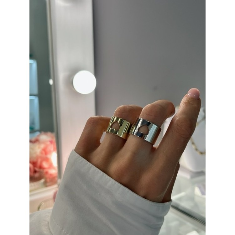 Кольцо плоское безразмерное сердце  серебро Meduza Crystal