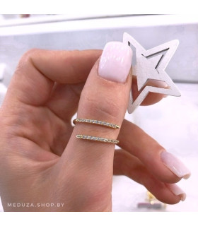 Кольцо тонкое двойное с цирконами в золоте