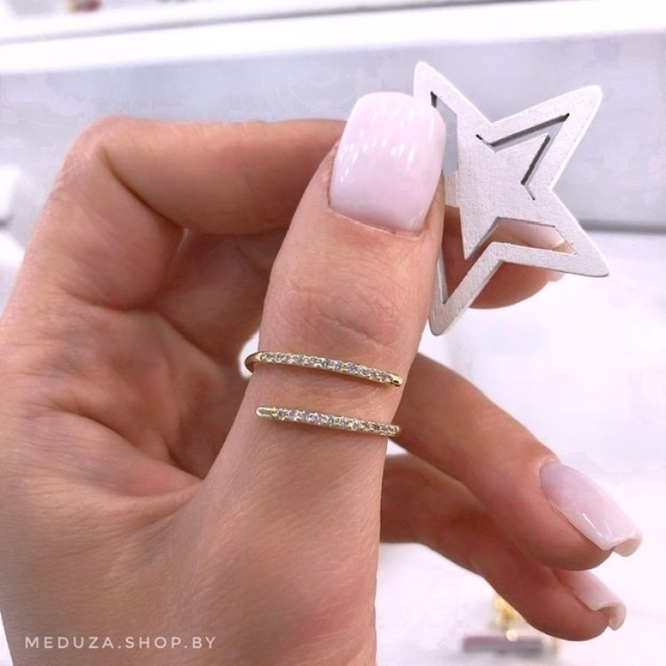 Кольцо тонкое двойное с цирконами в золоте Meduza Crystal