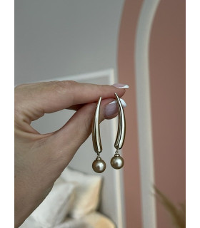 Серьги длинные с жемчугом Майорка в бронзе