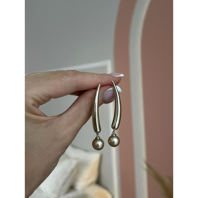 Серьги длинные с жемчугом Майорка в бронзе Meduza Crystal