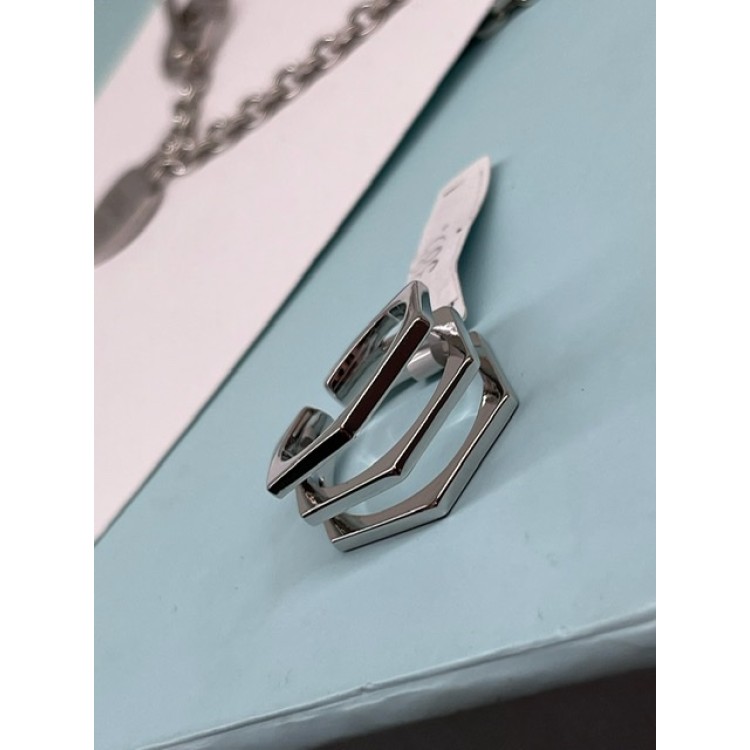 Кольцо Шестигранник безразмерное серебристое Meduza Crystal