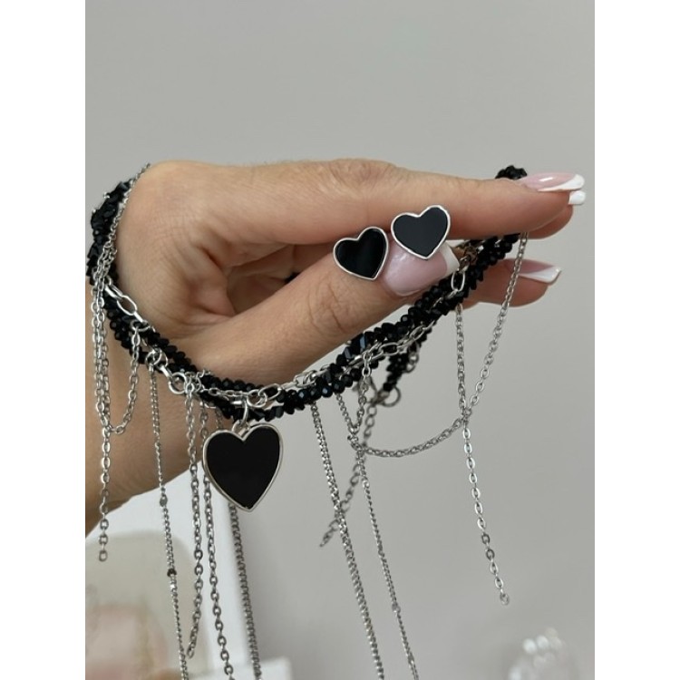 Чокер многоярусный с черным сердцем Meduza Crystal