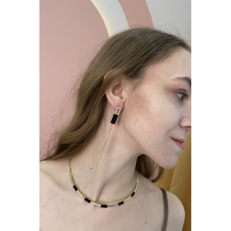 Серьги асимметрия с цирконами в золоте Meduza Crystal