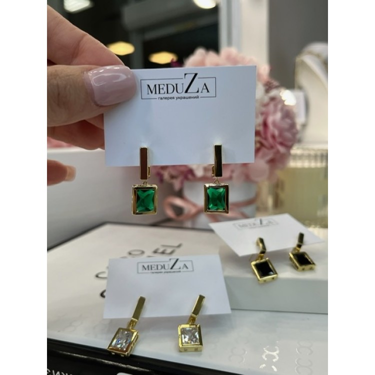 Серьги с  зелёным цирконом в золоте Meduza Crystal