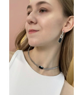 Подвеска цепь с чёрным цирконом в серебре